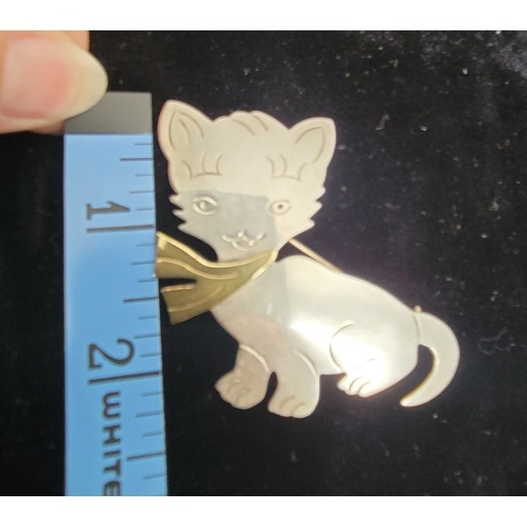 Sterling Silver 925 Cat Kitten Brooch & Pendant Pin Mixed Metal 2.25 Vtg Mexico
